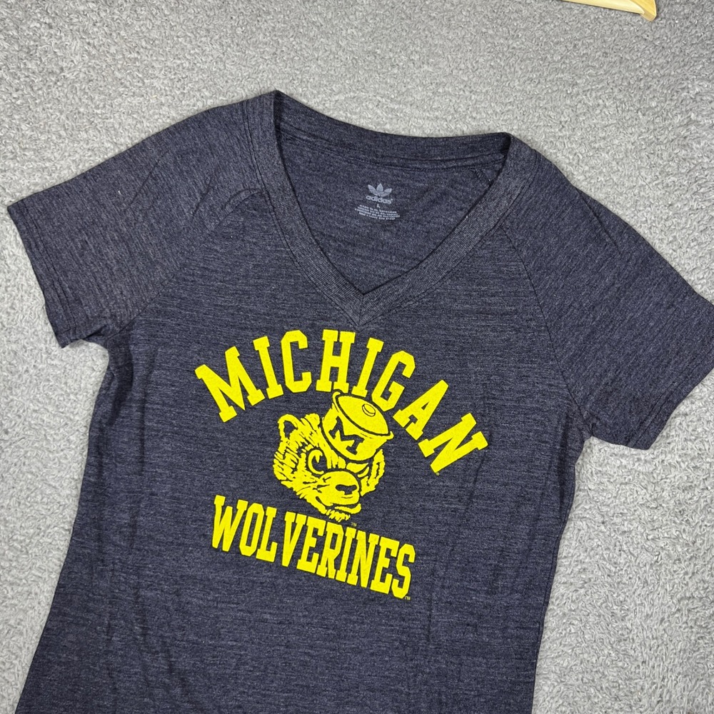Adidas T-Shirt Womens Large Gray Excellent Michigan Wolverines College Vault Tee